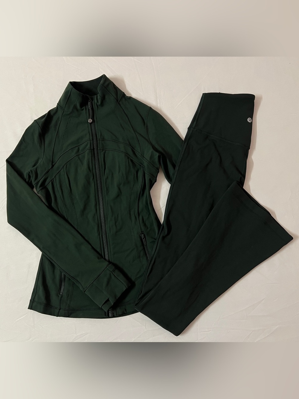 Lululemon Full Zip Up Define Jacket Nulu + Flare Leggings Set Green